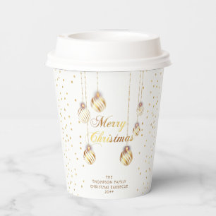 Gold Script Confetti White Family Weihnachtsballs Pappbecher