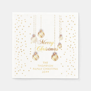 Gold Script Confetti White Family Weihnachtsballs Serviette