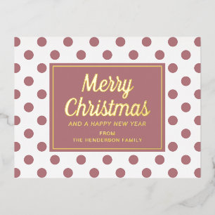 Gold Script Dusty Pink Polka Dots Frohe Weihnachte Folien Feiertagspostkarte