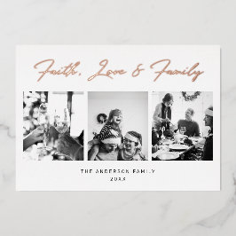 Gold Script Faith, Liebe & Family Weihnachten Foto Folien Feiertagskarte