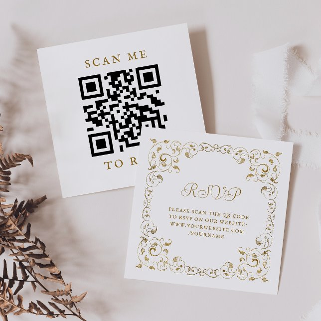 Gold Script Foliage Hochzeit QR Code UAWG Begleitkarte (Von Creator hochgeladen)