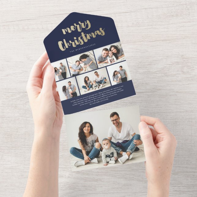 Gold Script Frohe Weihnachten Foto Urlaub All In One Einladung (Abreißen)