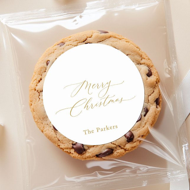 Gold Script Frohe Weihnachtssticker Runder Aufkleber (Von Creator hochgeladen)