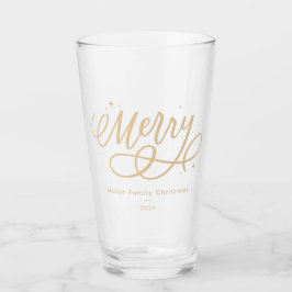 Gold Script Funkelnd Bubbly Merry Holiday Geschenk Glas