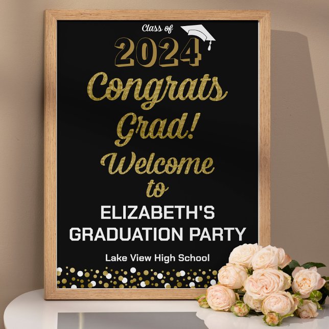 Gold Script-Glückwunsch Grad Black Welcome Sign Poster (Von Creator hochgeladen)