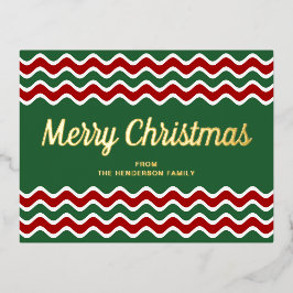 Gold Script Green Stripes Frohe Weihnachten Folien Feiertagspostkarte