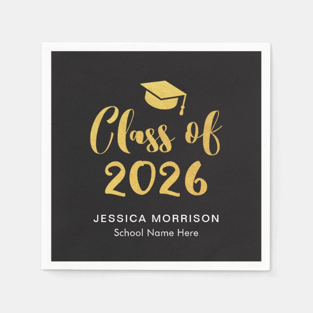 Gold Script-Klasse der Graduation Party 2025 Serviette (Vorderseite)