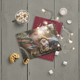 Gold script merry Christmas stars 1 photo elegant Feiertagskarte