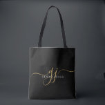 Gold Script Monogram Black<br><div class="desc">Eine schicke,  moderne,  goldfarbene Monogramm auf schwarzem Totbeutel,  mit einem dramatischen Skript,  das mit Swashes beginnt und in einem modernen Serifentyp Ihren vollen Namen trägt.</div>