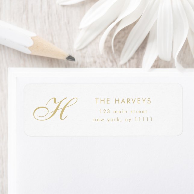 Gold Script Monogram Elegante Rücksendeadresse Lab (Insitu)