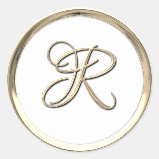 Gold Script Monogram Initial R für eine beliebige  Runder Aufkleber (Vorderseite)