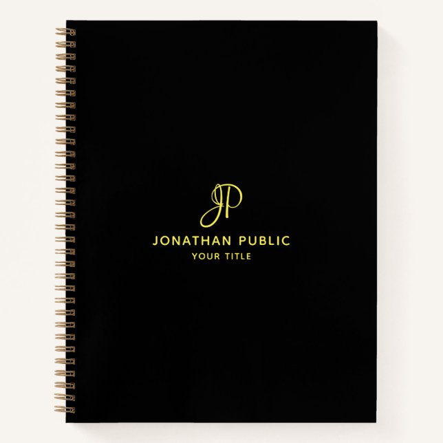 Gold-Script-Monogramm-Erstgeschäft Beruflich Notizbuch (Vorderseite)