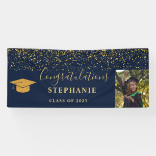 Gold Script Navy Confetti Herzlichen Glückwunsch G Banner