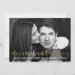 Gold Script neu verheiratete Holiday Black & White Feiertagskarte
