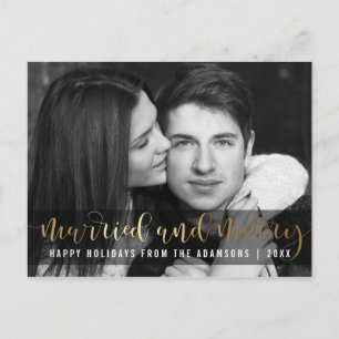 Gold Script neu verheiratete Holiday Black & White Feiertagspostkarte