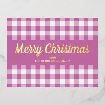 Gold Script Pink Gingham Frohe Weihnachten