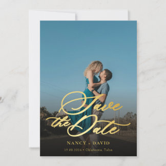 Gold Script Qr Code Photo Wedding Save The Date