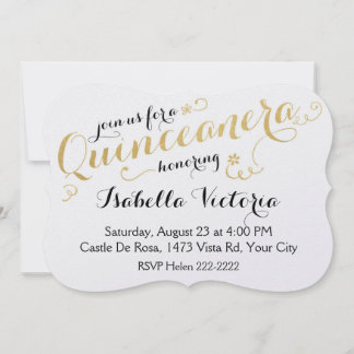 Gold Script Quinceanera Einladung
