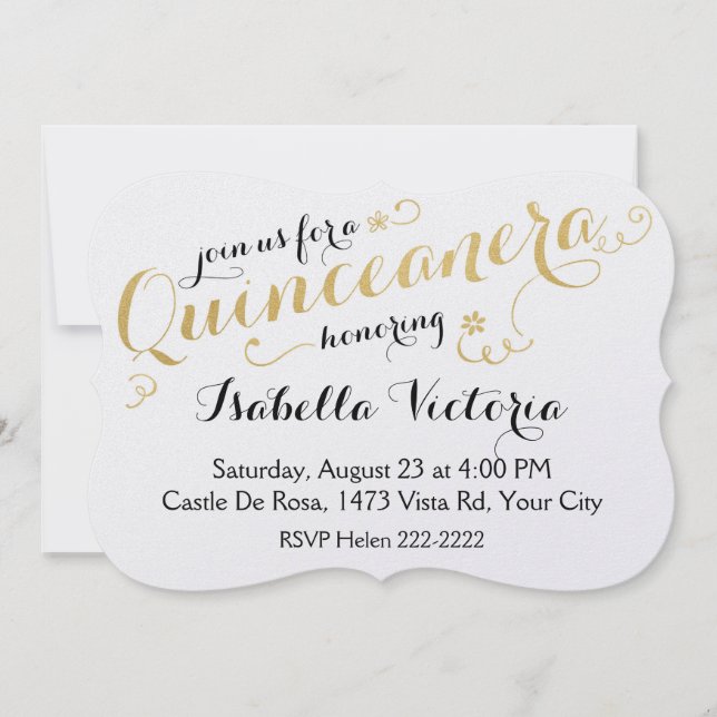 Gold Script Quinceanera Einladung (Vorderseite)