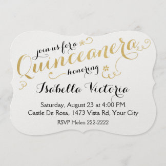 Gold Script Quinceanera Einladung