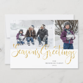 Gold Script Saison Grüße Tartan Fotokarte Feiertagskarte