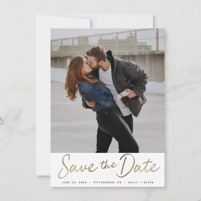 Gold Script Save the Date Einladung (Vorderseite)