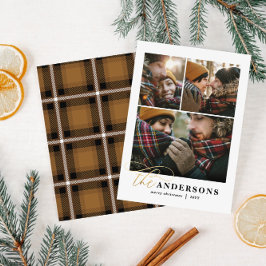 Gold-Script-Senf karierter Backer Multi-Foto-Karte Feiertagskarte