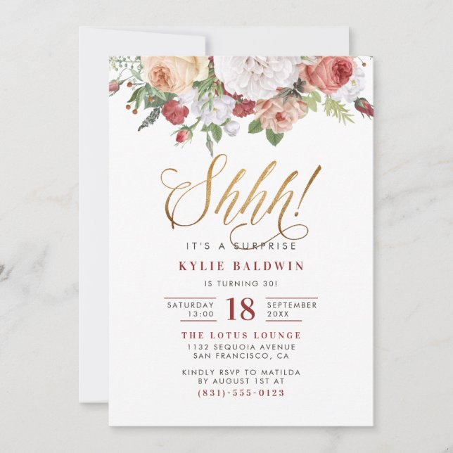 Gold Script Shhh! Es ist eine überraschende Geburt Einladung (Vorderseite)