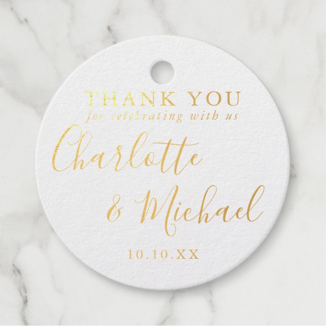 Gold Script Signature Gastgeschenk Hochzeit Vielen Geschenkanhänger (Vorderseite)