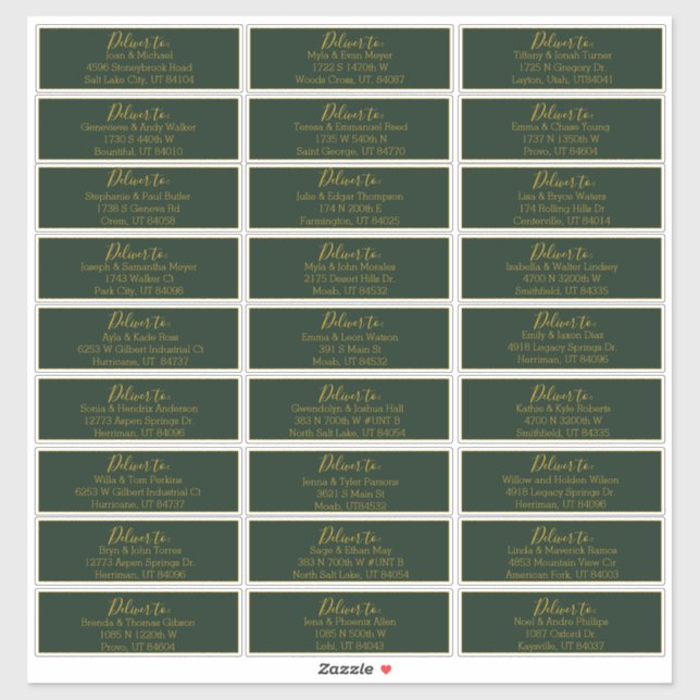 Gold Script Smarald Green Wedding Address Labels (Blatt)