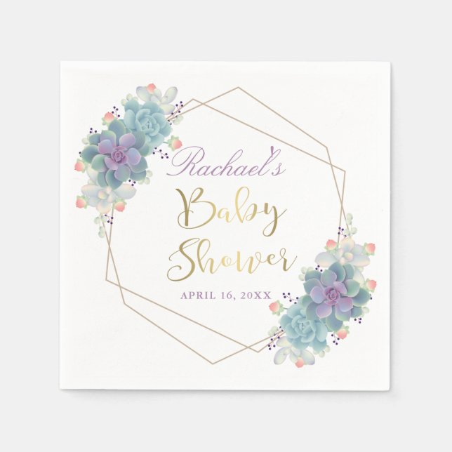 Gold Script Succulents Geometric Baby Shower Serviette (Vorderseite)