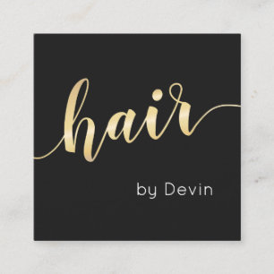 Gold Script Typografie Black Hair Stylist Salon Quadratische Visitenkarte