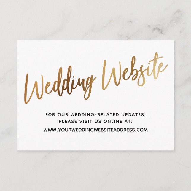 Gold Script Wedding Website, Save the Date Card Begleitkarte (Vorderseite)