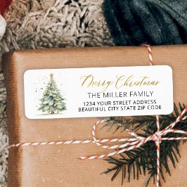 Gold Script Weihnachtsbaum Rücksendeadresse Label