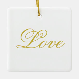 Gold Script White Red Liebe Wedding Calligraphy Keramikornament
