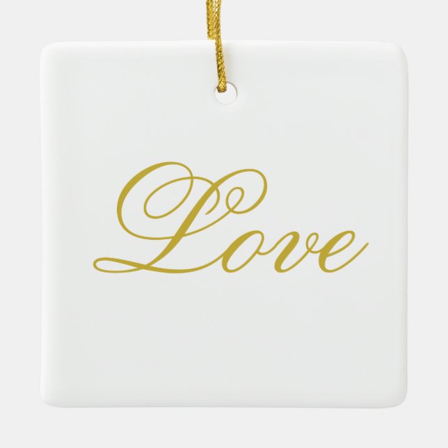 Gold Script White Red Liebe Wedding Calligraphy Keramikornament (Vorderseite)