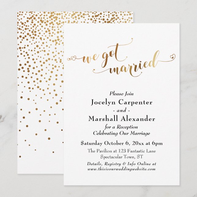 Gold Script Wir haben Verheiratet Confetti Back Go Einladung (Vorne/Hinten)