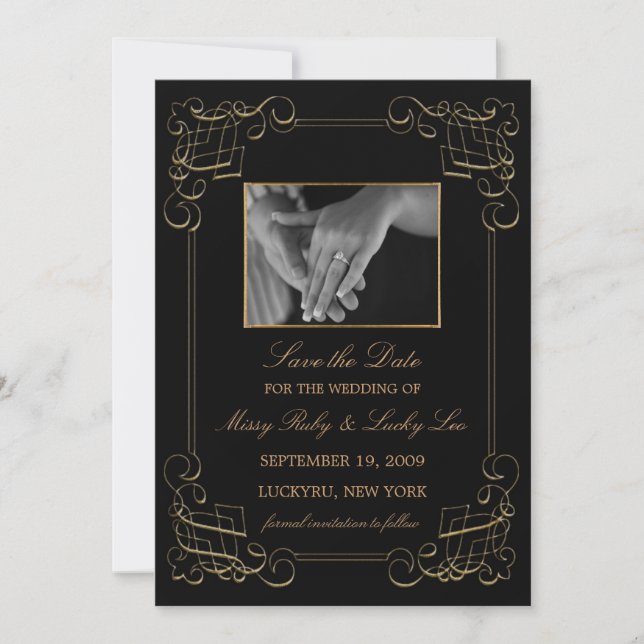 Gold Scroll Save the Date Annoucement (Vorderseite)