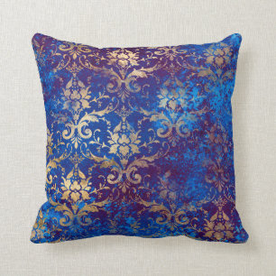 Gold Scroll Work Blume auf Blue Kissen