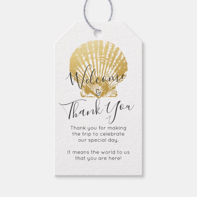 Gold Seashell Beach Wedding Vielen Dank Geschenkanhänger (Vorderseite)