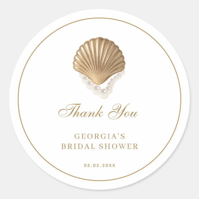 Gold Seashell Coastal Bridal Shower Thank You Runder Aufkleber (Vorderseite)