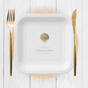 Gold Seashell Coastal Wedding Drink Pappteller