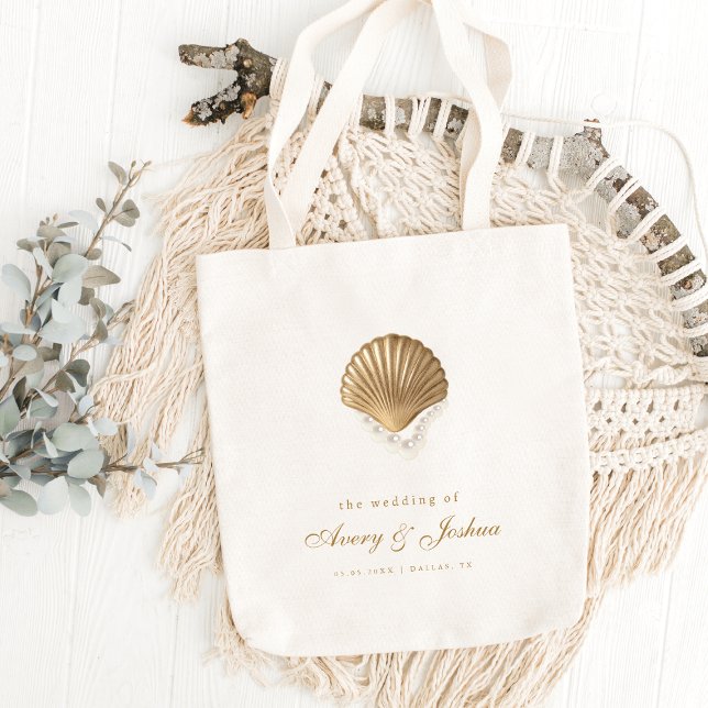 Gold Seashell Custom Coastal Wedding Favor Tragetasche (Von Creator hochgeladen)
