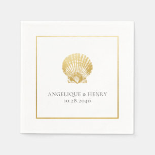 Gold Seashell Individuellen Namens Beach Wedding Serviette