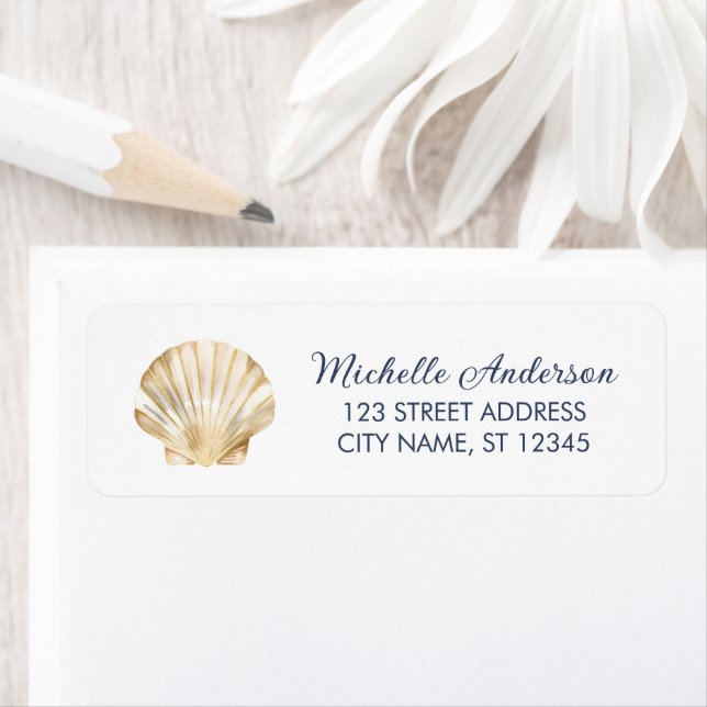 Gold Seashell Scallop Nautical Return Address      (Insitu)