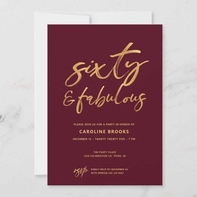 Gold Sechzig Fabulous 60. Geburtstag Einladung (Vorderseite)
