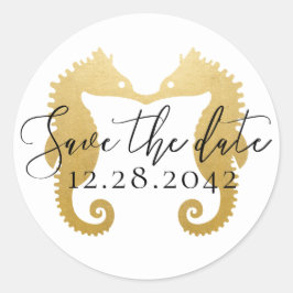 Gold Seepferde Kissing Beach Hochzeit Save the Dat Runder Aufkleber
