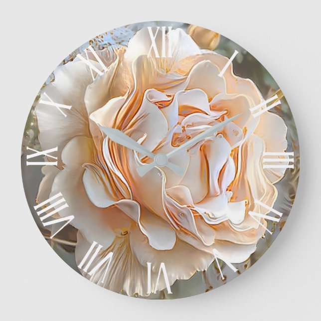 Gold Seide Einzigartige Rose Große Wanduhr (Vorderseite)