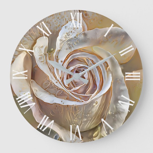 Gold Seide Schöne Rose Kunst, Dichtung und Musik Große Wanduhr (Vorderseite)