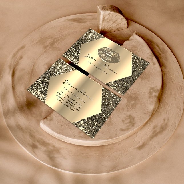 Gold Sepia Glitzer Makeup Artist Kiss Livio Gerahm Visitenkarte (Von Creator hochgeladen)